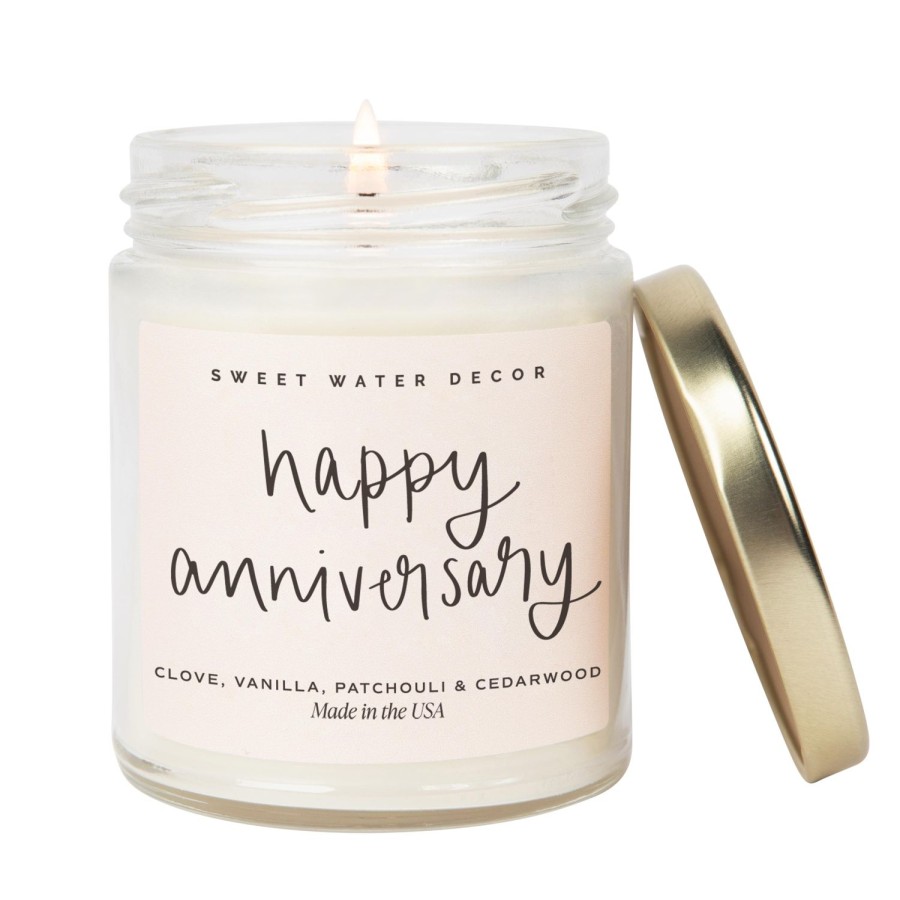 Kerzen Und Duftstabchen SWEET WATER DECOR | Happy Anniversary Sojakerze Klares Glas 9 Oz (Palo Santo Patchouli)