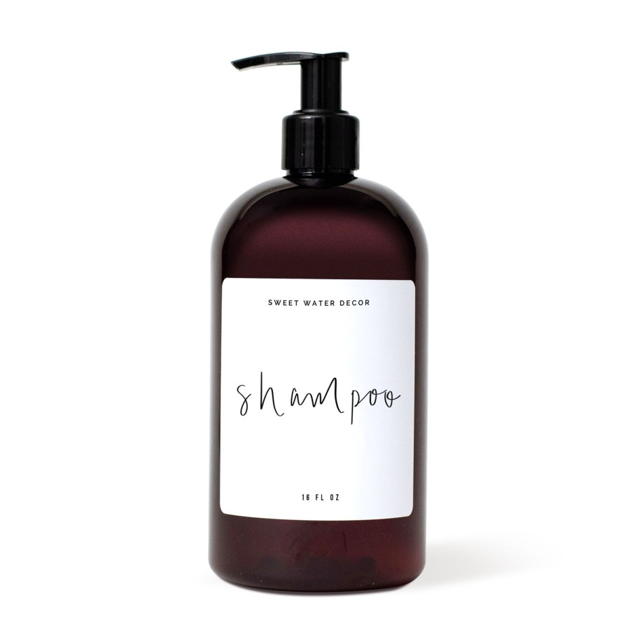 Seifenspender SWEET WATER DECOR | 16-Unzen-Shampoo-Spender Aus Bernsteinfarbenem Kunststoff Weises Etikett