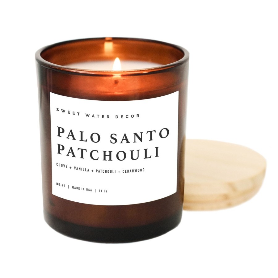 Kerzen Und Duftstabchen SWEET WATER DECOR | Palo Santo Patchouli Sojakerze Bernsteinglas 11 Oz