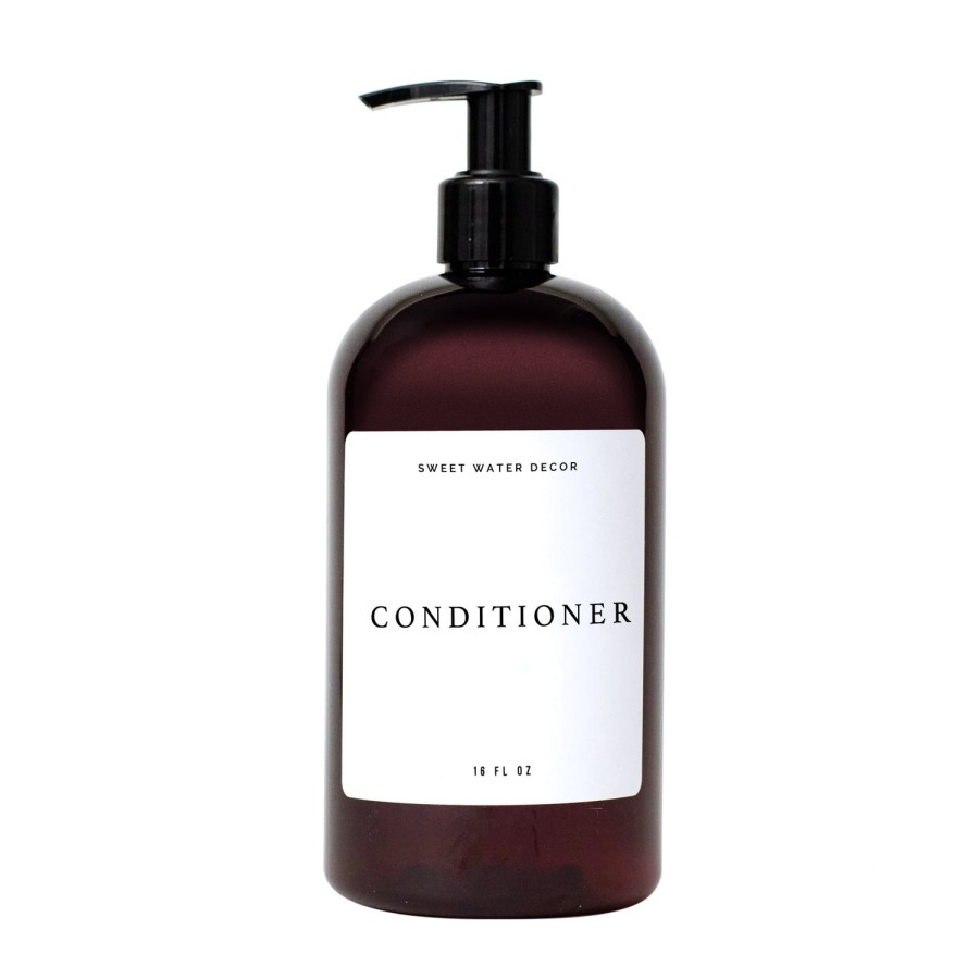 Seifenspender SWEET WATER DECOR | 16-Unzen-Conditioner-Spender Aus Bernsteinfarbenem Kunststoff Weises Textetikett