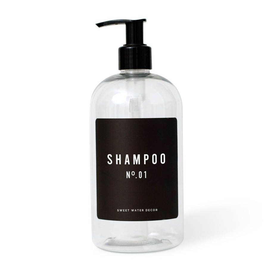 Seifenspender SWEET WATER DECOR | 16-Unzen-Shampoo-Spender Aus Transparentem Kunststoff Schwarzes Etikett